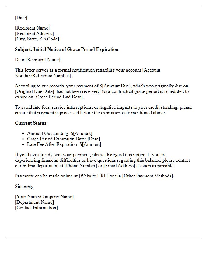 Initial Notice of Grace Period Expiration Letter