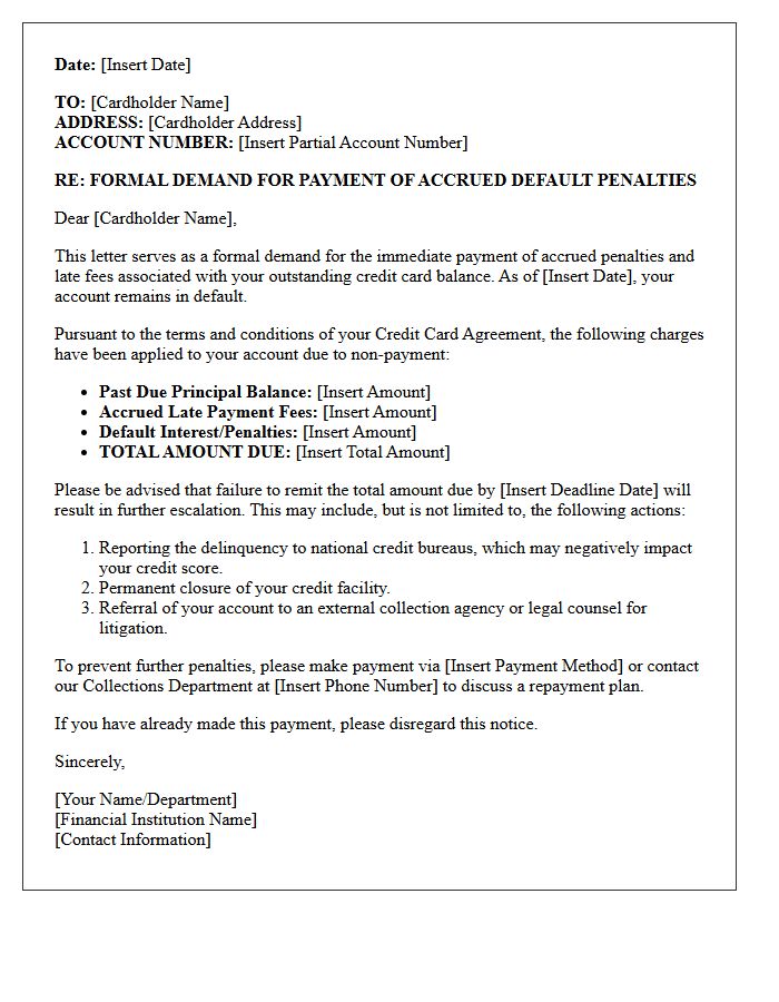 Formal Demand Letter for Accrued Credit Card Default Penalties