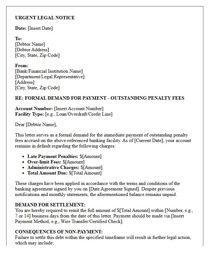 Legal Demand Letter for Unpaid Banking Facility Penalty Fees