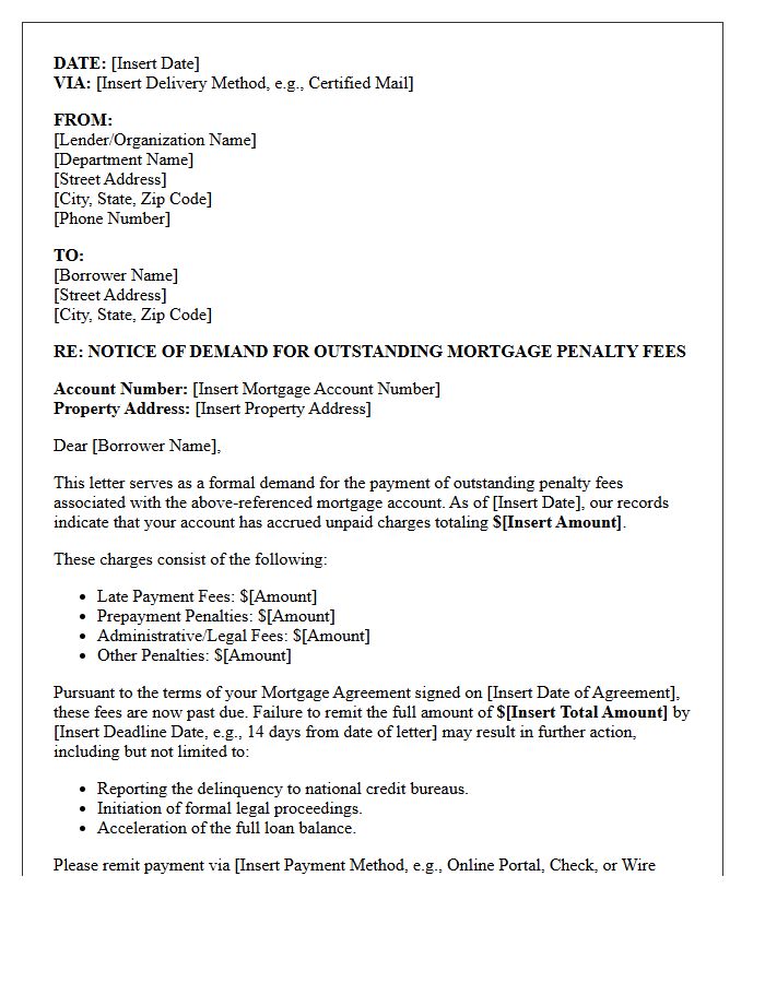 Official Letter of Demand for Outstanding Mortgage Penalty Fees