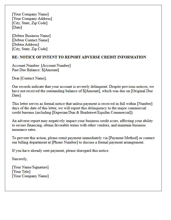 Commercial Delinquency Adverse Credit Bureau Reporting Letter