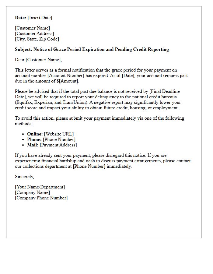 Grace Period Expiration and Credit Bureau Warning Letter