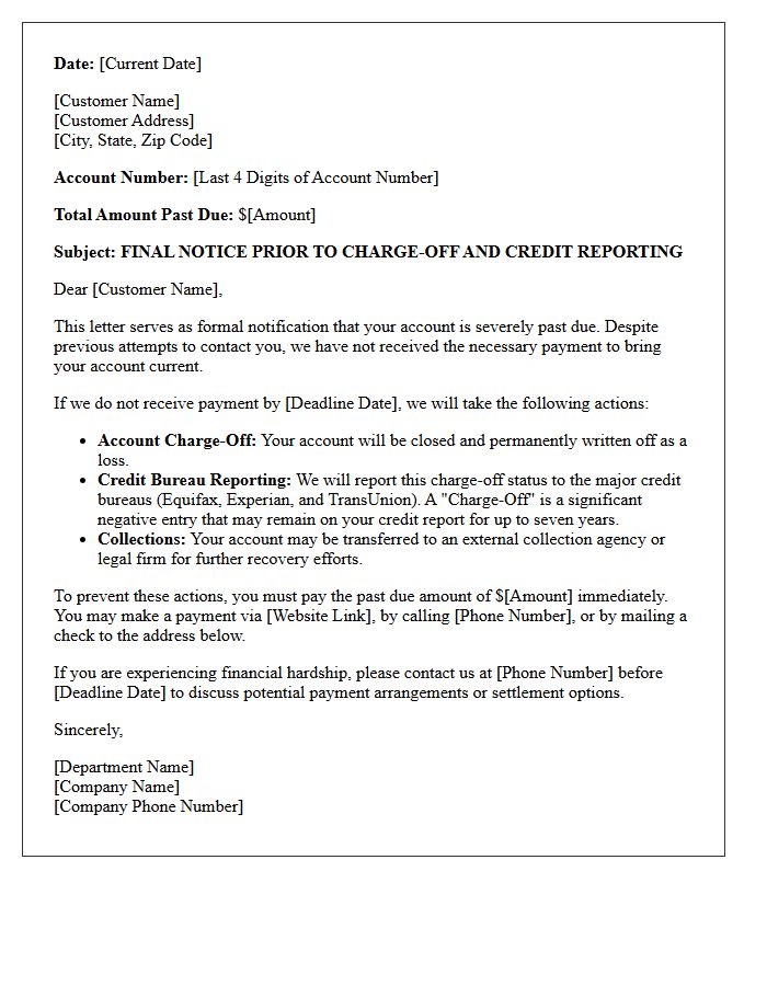 Pre-Charge-Off Credit Bureau Reporting Warning Letter