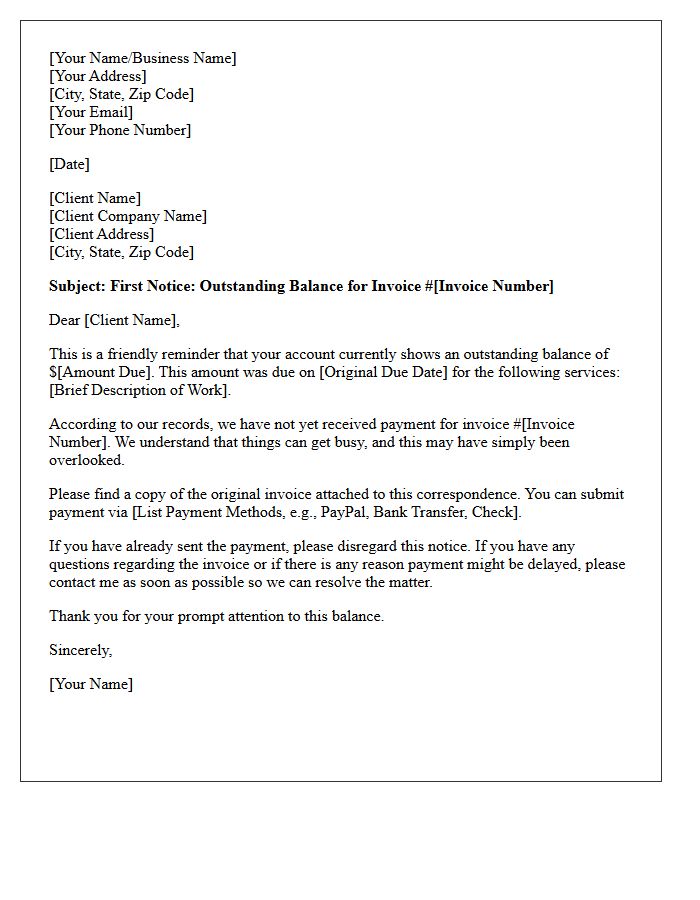 First Collection Notice Letter For Outstanding Freelance Balance