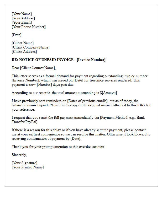 First Demand Letter For Unpaid Freelance Contractor Invoice