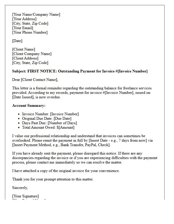 First Notice Of Collection Letter For Freelance Contractor Debt