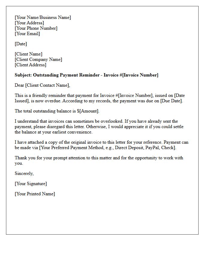 First Overdue Payment Reminder Letter For Independent Contractors