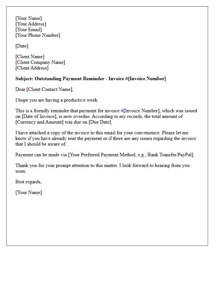 Freelance Contractor Unpaid Invoice First Reminder Letter