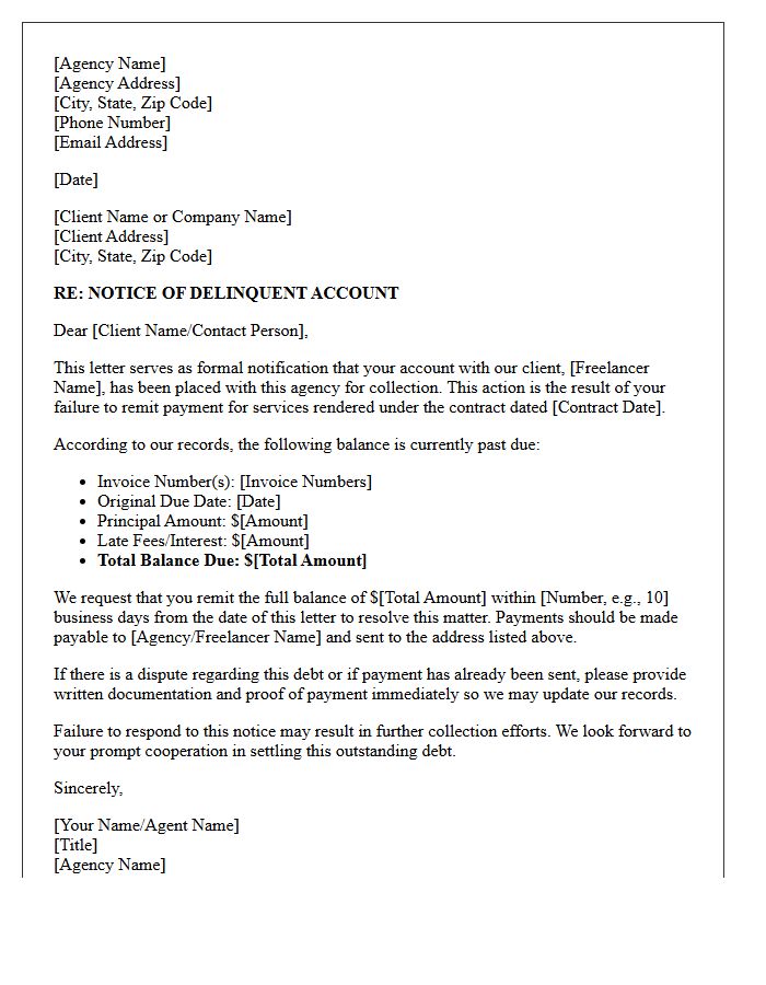 Initial Agency Collection Letter For Unpaid Freelance Contract