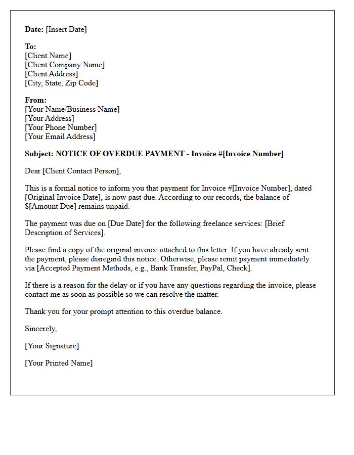 Initial Debt Collection Notice Letter For Freelance Services