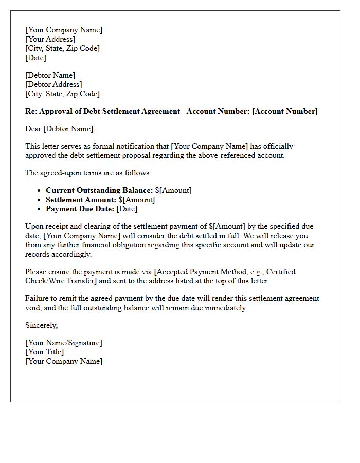 Approval of Debt Settlement Agreement Letter