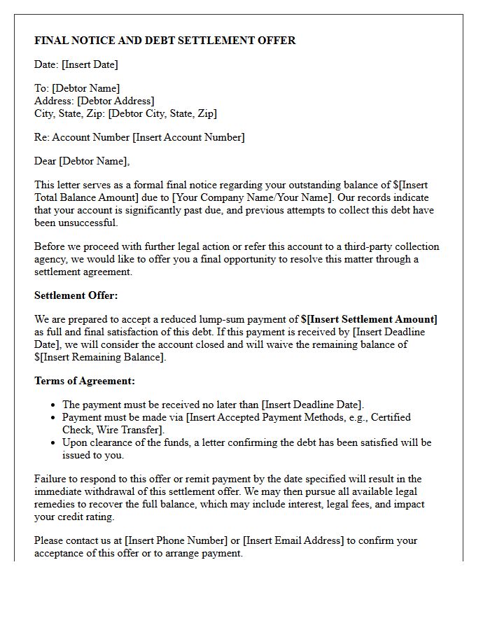 Final Notice and Debt Settlement Offer Letter