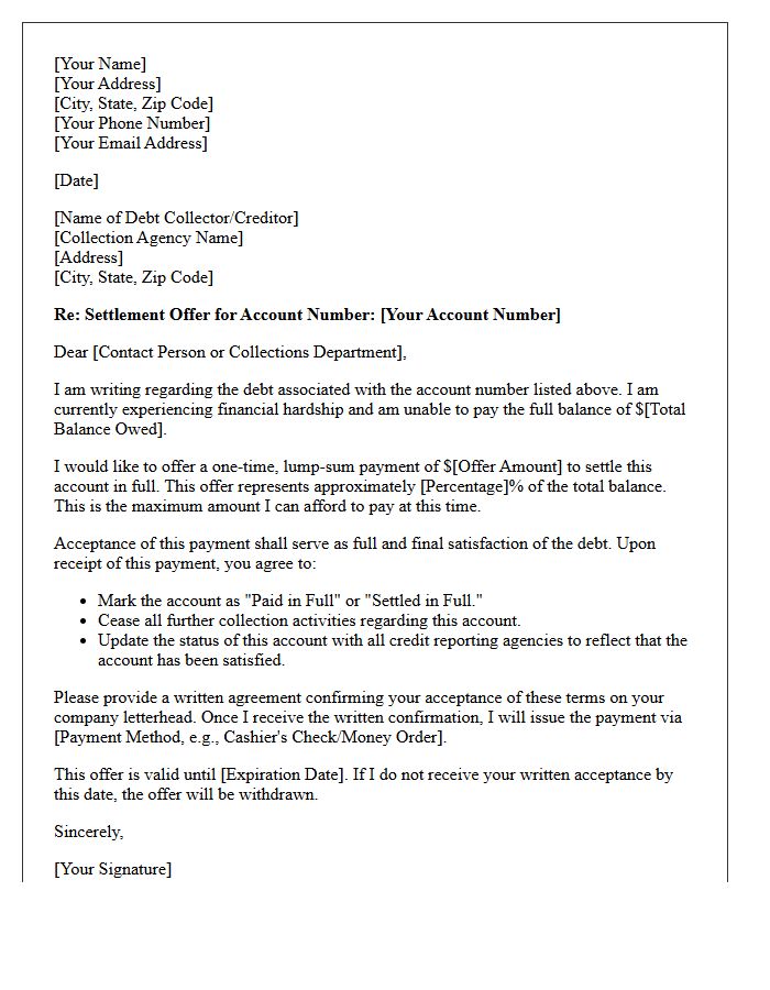 Initial Delinquent Debt Settlement Offer Letter