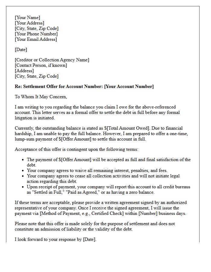 Pre-Litigation Debt Settlement Offer Letter