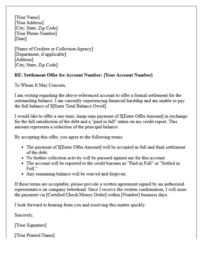 Reduced Principal Settlement Offer Letter