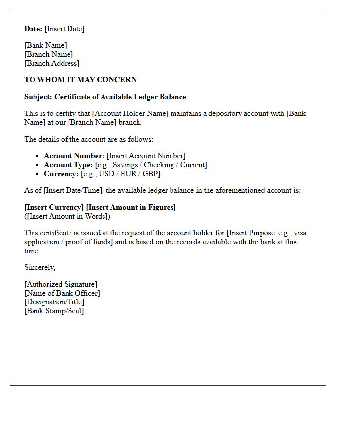 Available Ledger Balance in Depository Account