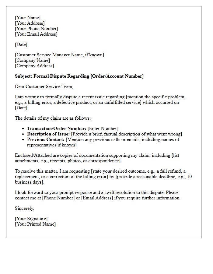 Customer Service Contact for Dispute Resolution