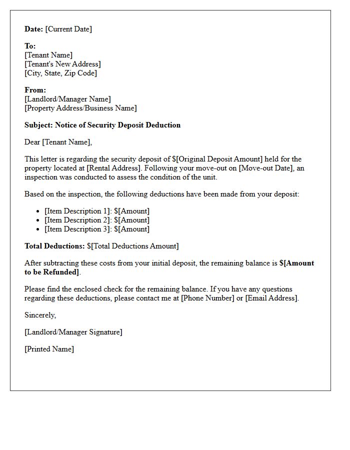 Exact Monetary Amount Deducted from Deposit