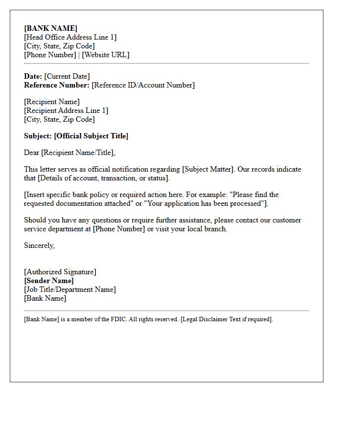 Official Bank Institution Letterhead