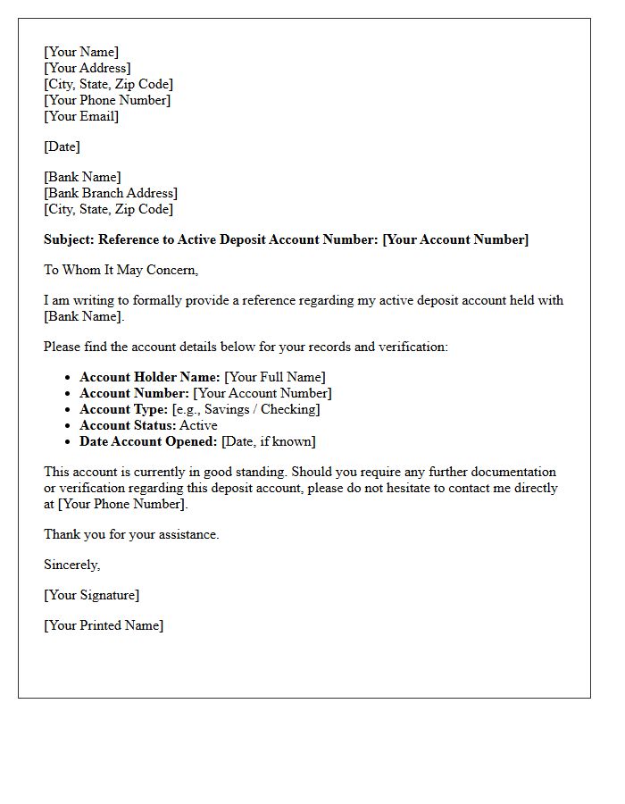 Reference to Active Deposit Account Number