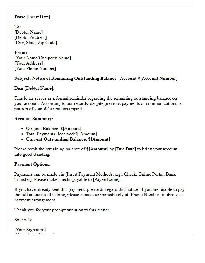 Remaining Outstanding Balance on Unpaid Debt