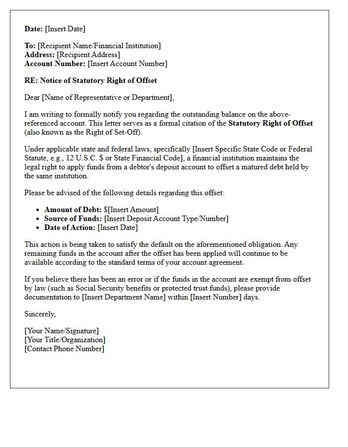 Statutory Right of Offset Clause Citation