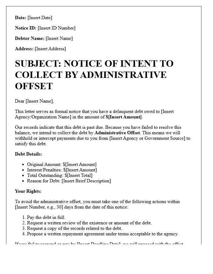 Subject Letter Notice of Administrative Offset