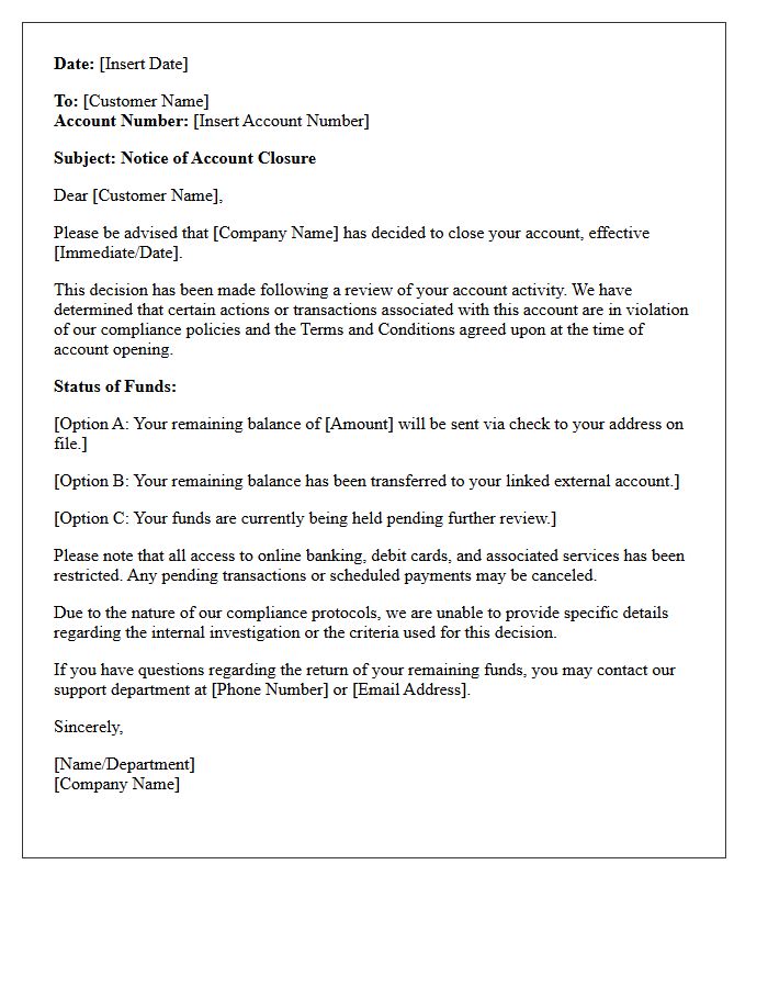 Account Closure Due to Compliance Violation Letter