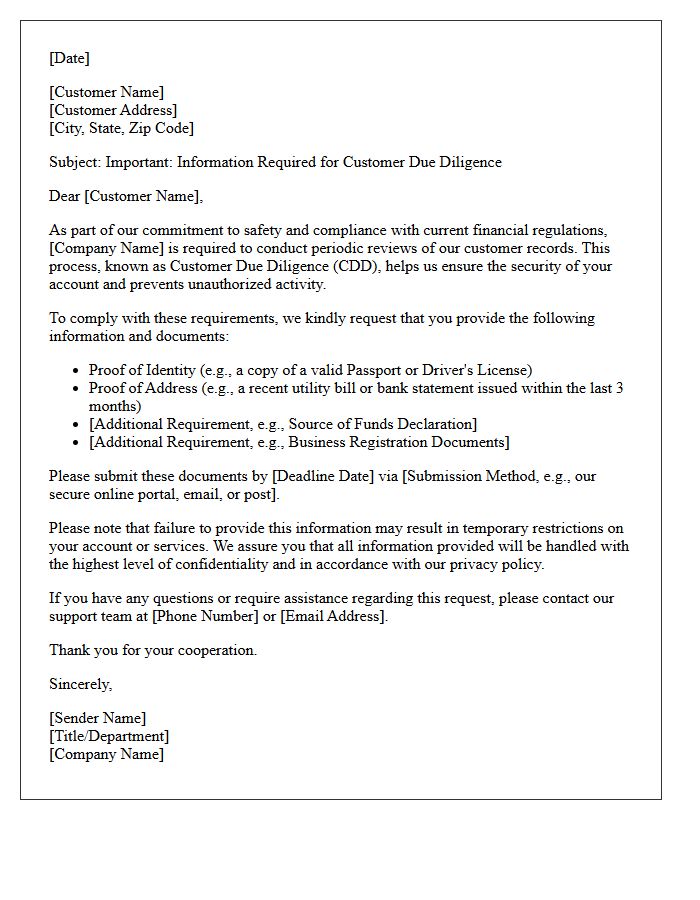 Customer Due Diligence Information Request Letter