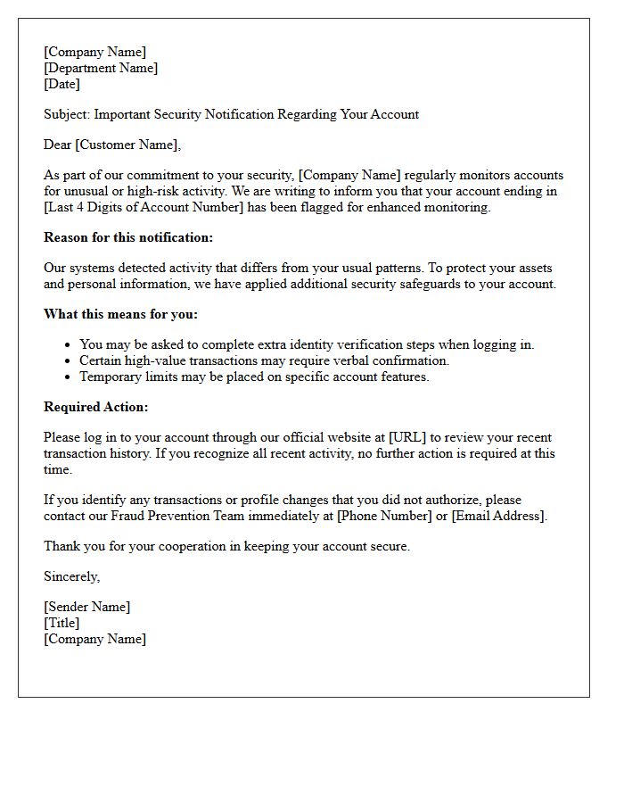 High-Risk Account Monitoring Notification Letter