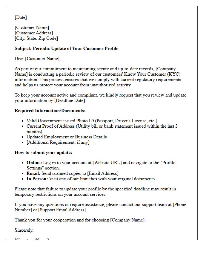 Periodic Know Your Customer Profile Update Letter