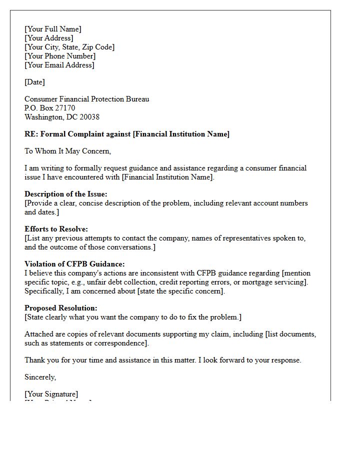 Consumer Financial Protection Bureau Guidance Letter