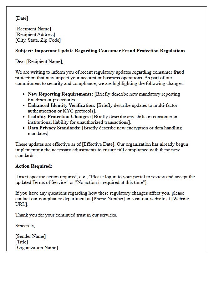 Consumer Fraud Protection Regulatory Update Letter