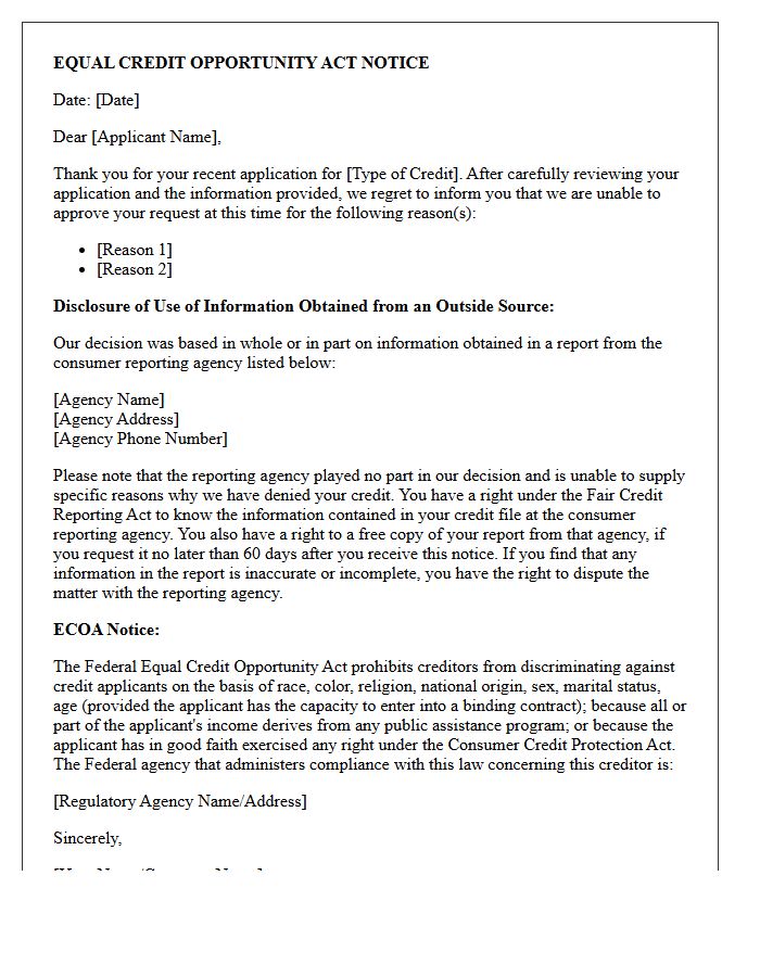 Equal Credit Opportunity Act Notification Letter