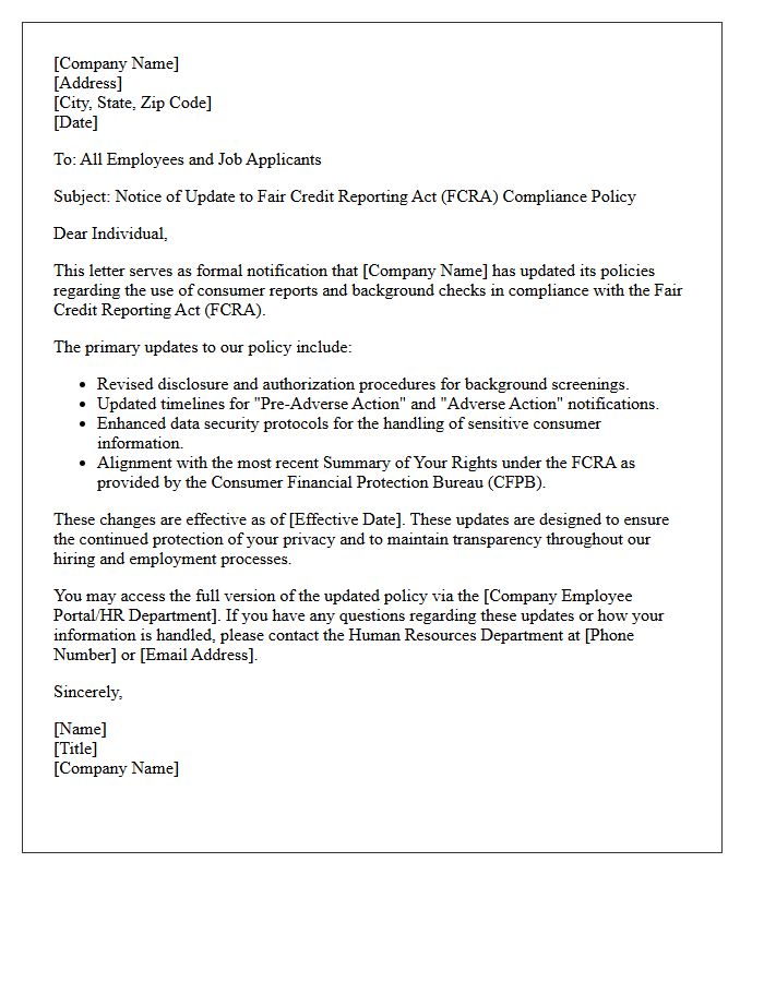 Fair Credit Reporting Act Policy Update Letter