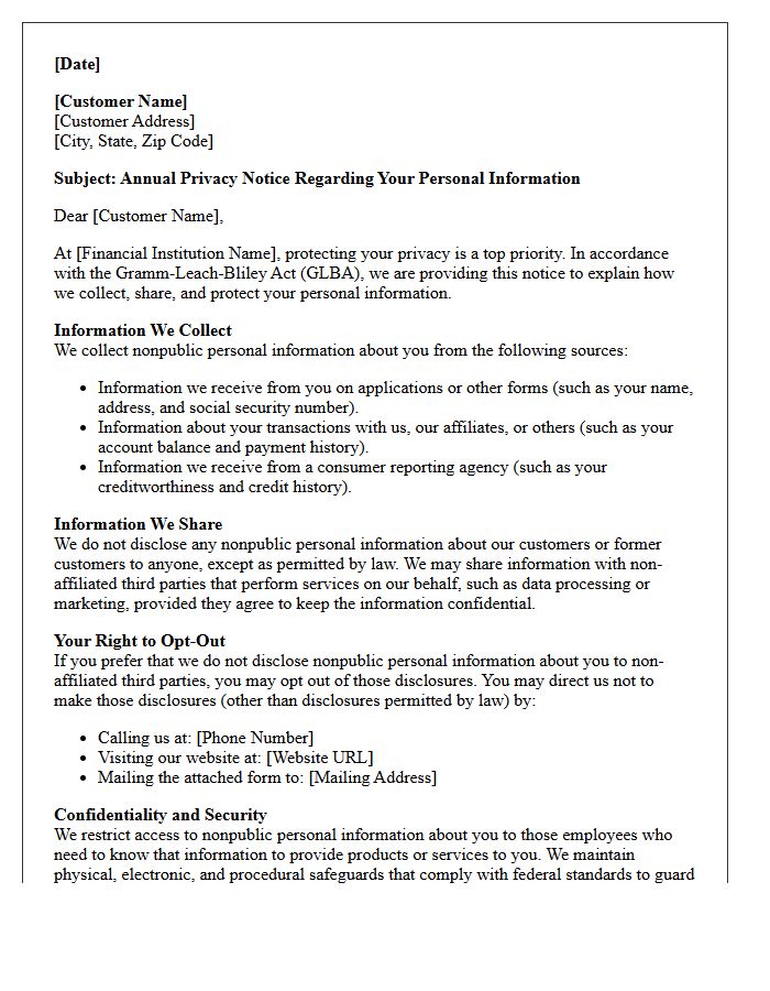 Gramm-Leach-Bliley Act Privacy Standard Letter