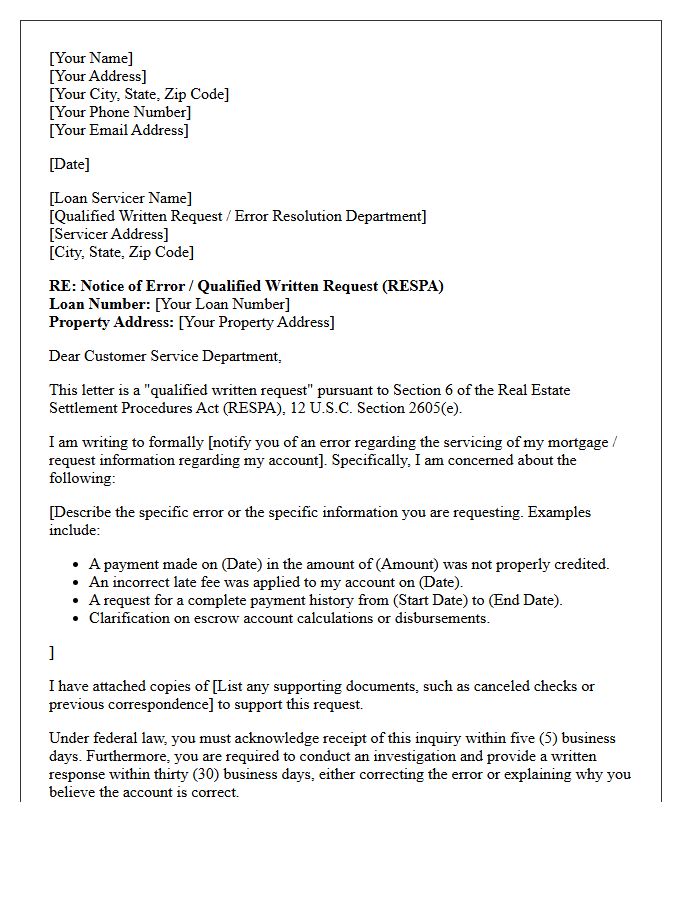 Real Estate Settlement Procedures Act Notice Letter