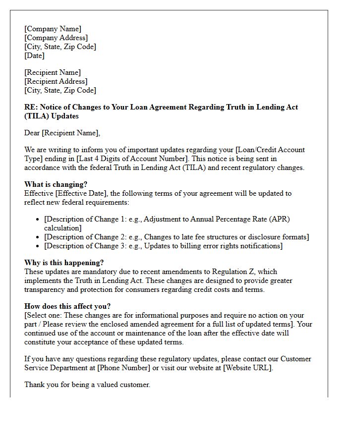 Truth In Lending Act Regulatory Update Letter