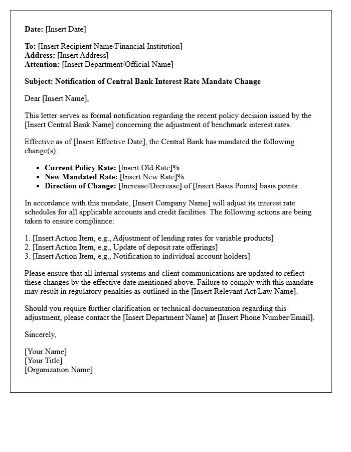 Central Bank Interest Rate Mandate Notification Letter