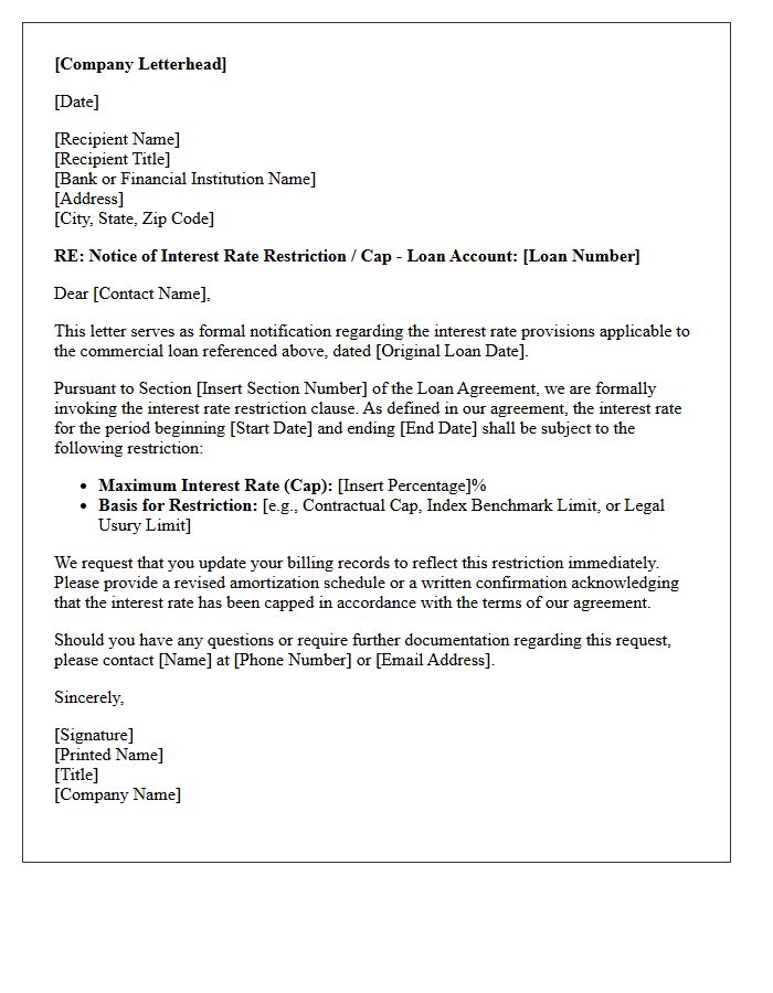 Commercial Loan Interest Rate Restriction Letter