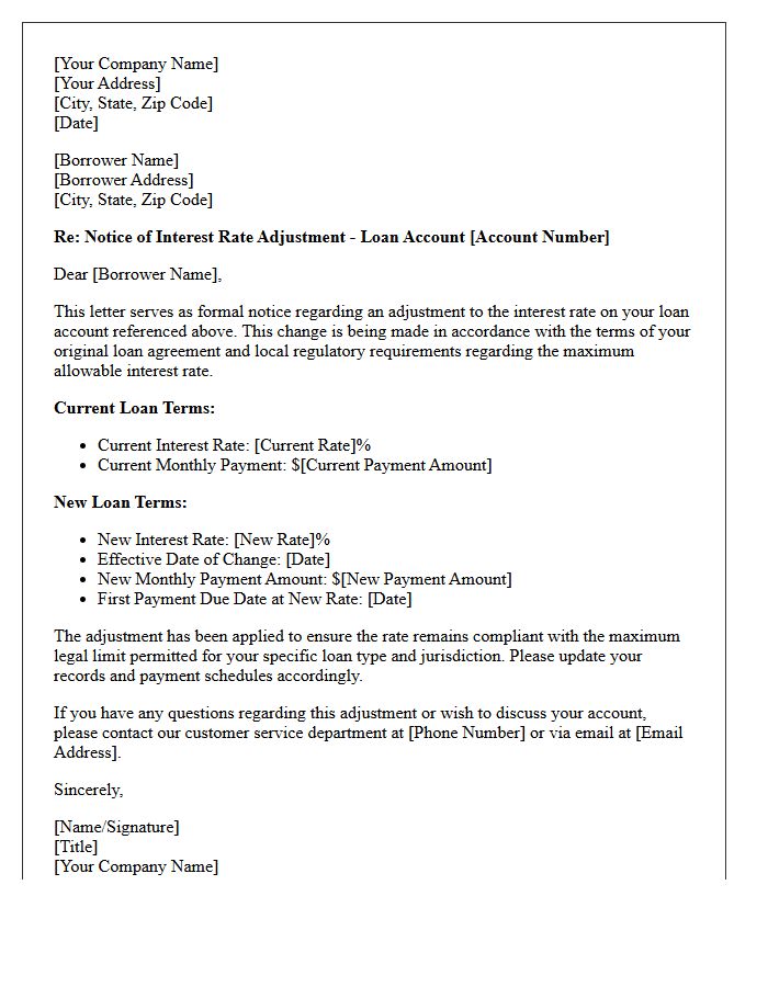 Maximum Allowable Interest Rate Adjustment Letter
