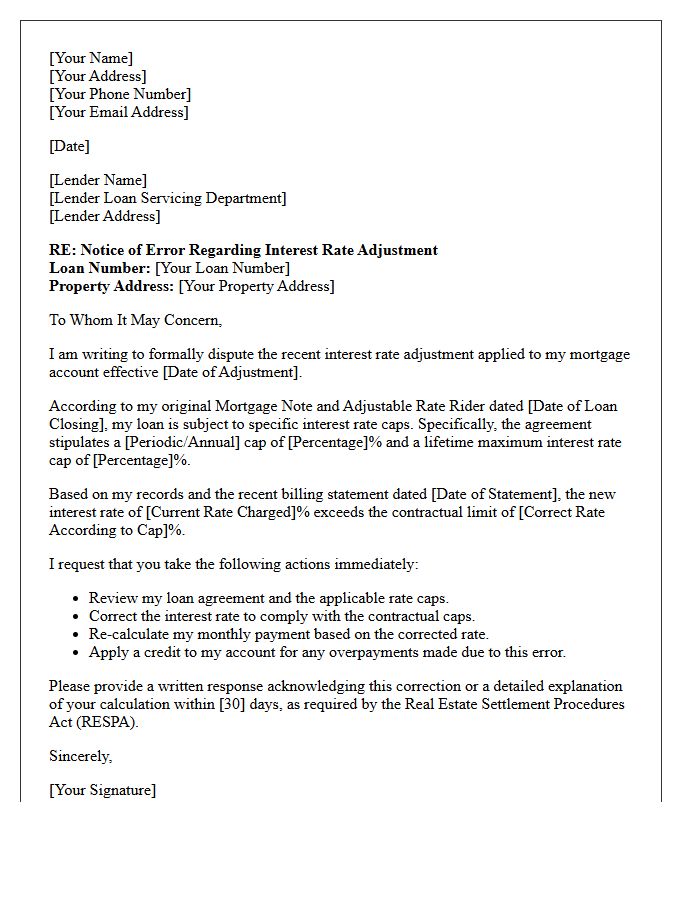 Mortgage Interest Rate Cap Enforcement Letter