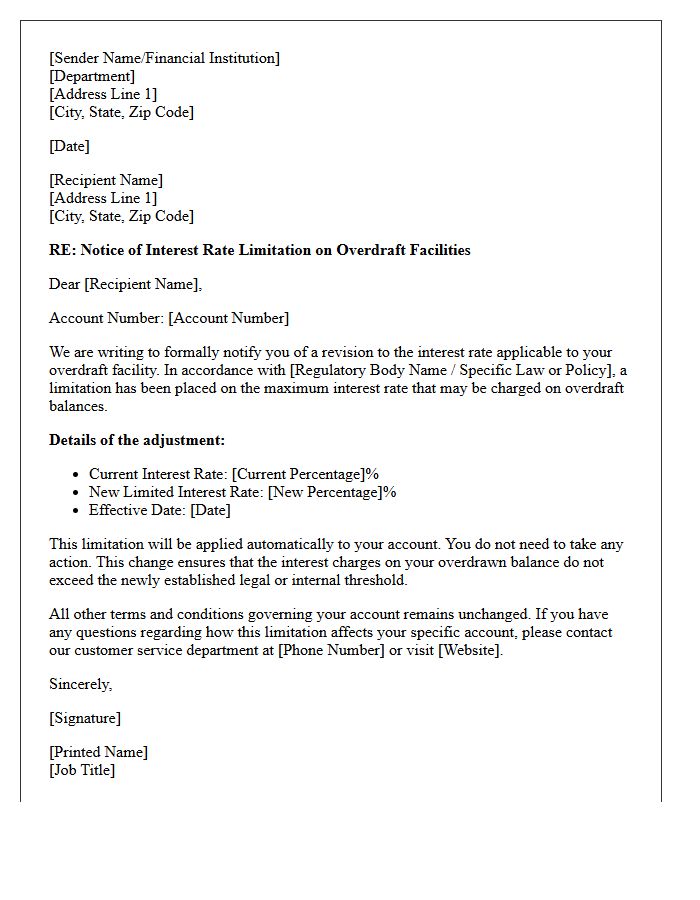 Overdraft Interest Rate Limitation Notification Letter