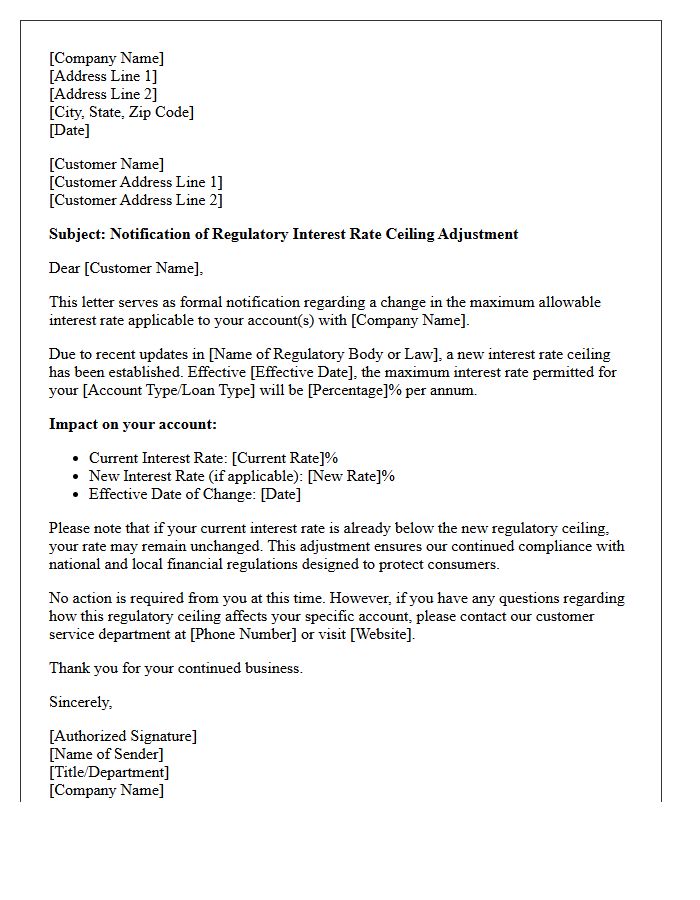 Regulatory Interest Rate Ceiling Notification Letter