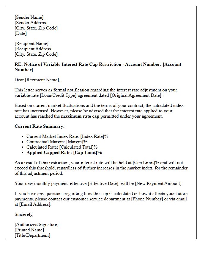 Variable Rate Cap Restriction Notice Letter
