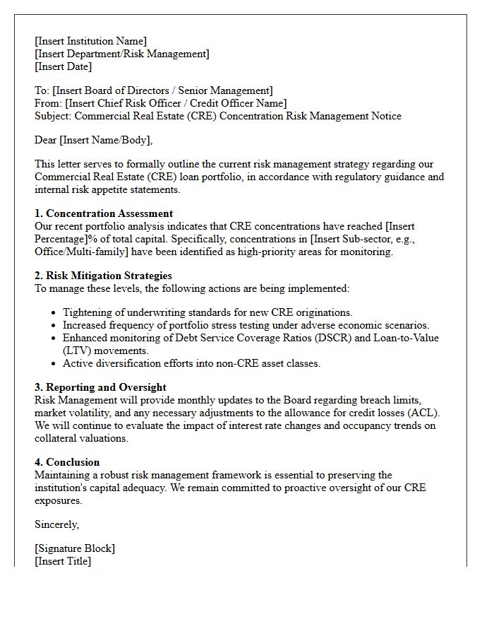 Commercial Real Estate Concentration Risk Management Letter