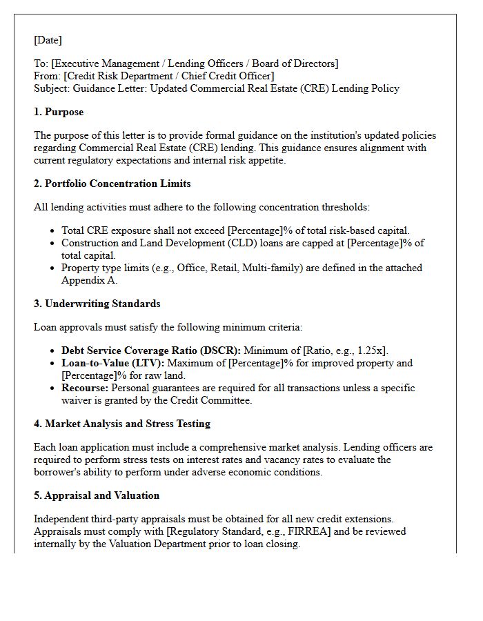 Commercial Real Estate Lending Policy Guidance Letter