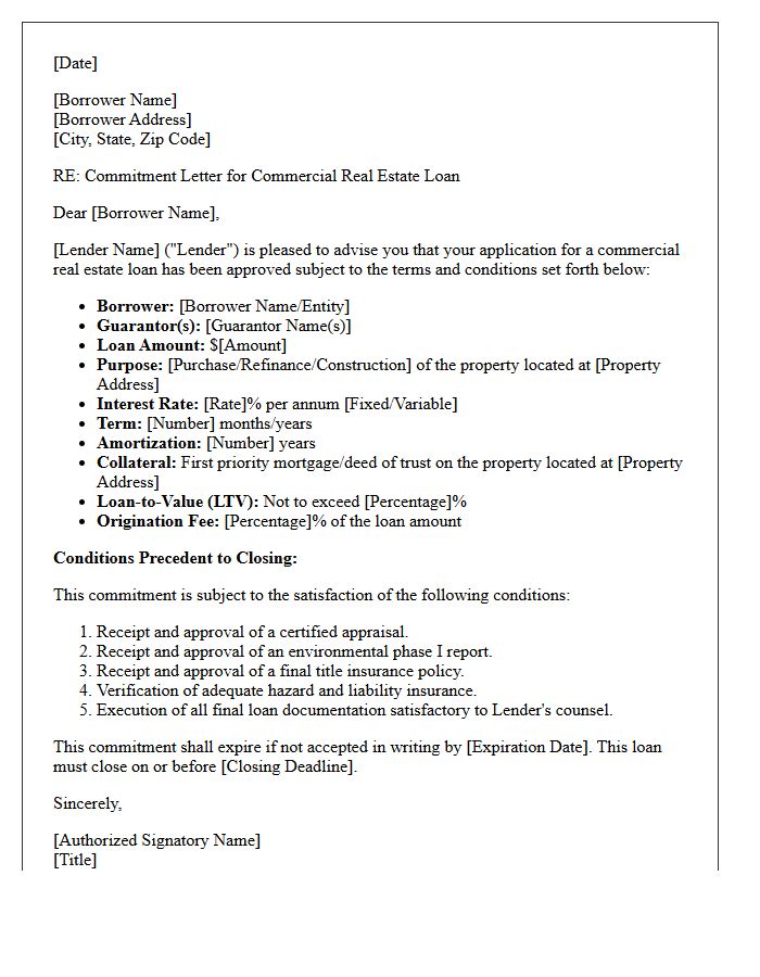 Commercial Real Estate Loan Commitment Letter
