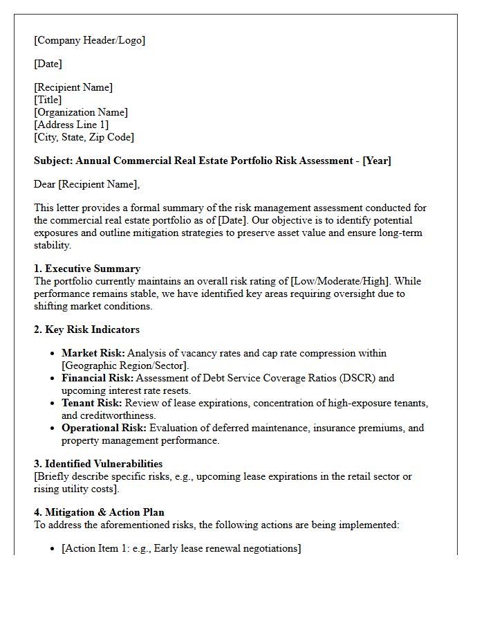 Commercial Real Estate Portfolio Risk Management Letter