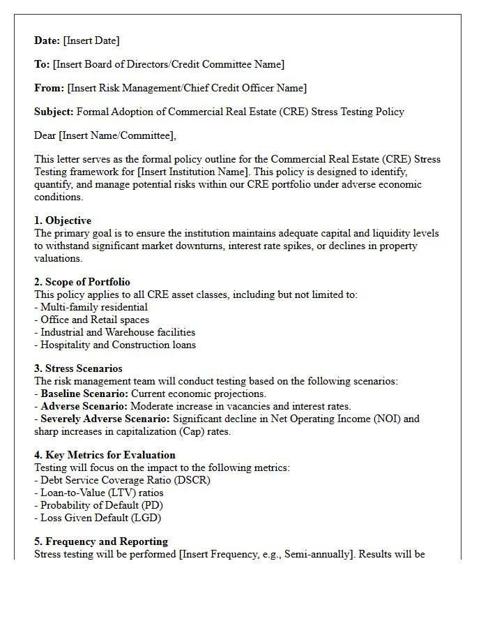 Commercial Real Estate Stress Testing Policy Letter